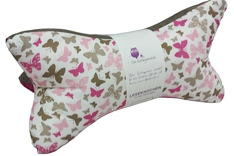 Leseknochen Tiere Nackenkissen Handmade in D, waschbar (Pink Butterfly)