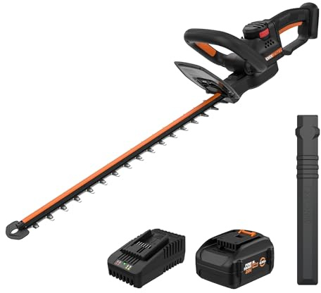 WORX Nitro 22 Cordless Hedge Trimmer, Electric Hedge Trimmer with Dual-Action Blades & 3400 SPM, Brushless Bush Trimmer Cuts Branches 1 Thick, 4.0 Ah Battery & Charger Included, WG263