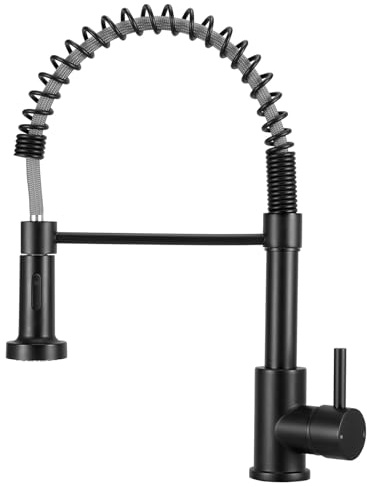 Peppermint Black Kitchen Taps with Pull Out Spray Spring Kitchen Sink Taps 1 Hole Single Lever Sink Mixer Tap with Pull Down Sprayer Dual Functions Faucet