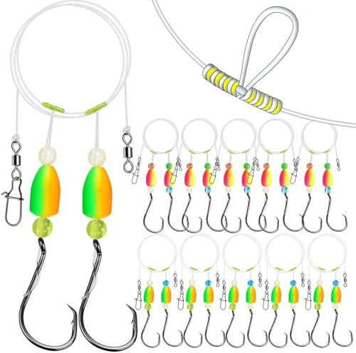 Dovesun Pompano Rigs for Surf Fishing Rigs Unique T-Knot Pompano Rigs Saltwater Floats Strong Pre-Rigged Surf Fishing Gear & Tackle Bullet Float(2colors)*2/0 Hook*10PCS
