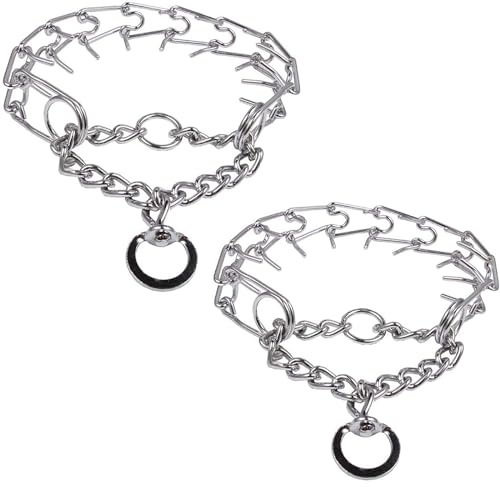 Darkyazi Durable Pinch Collar Stainless Steel Dog Adjustable Pet Training Collar for Medium Large Dogs (Medium (2 Pack), Silver)