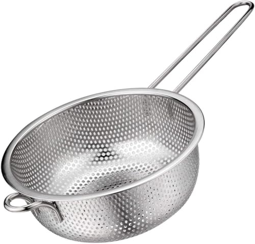 MGE - Küchensieb - Edelstahl Küchensieb - Mikroperforiertes Sieb - Edelstahlsieb mit Stabilem Griff, Küchensiebe für Quinoa, Nudeln, Obst, Gemüse, Reis - Abtropfsieb - Sieb - Ø 19 cm