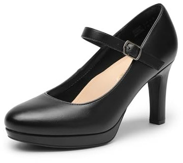 DREAM PAIRS Women's Pumps Close Toe Classic High Heels Round Toe Comfortable Low Platform Mary Jane Dress Shoes,Size 5,Black,SDPU2425W