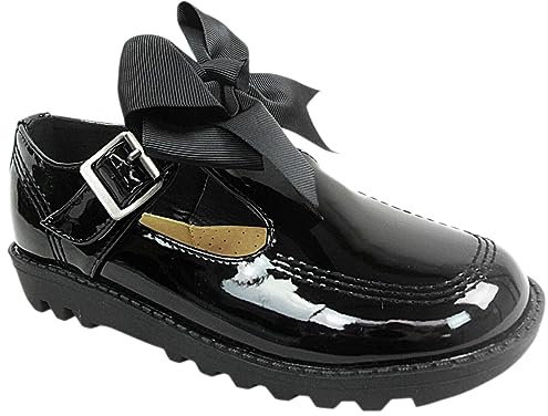 Girls Back to School Shoes Kids Children Ladies Womens Mary Jane Pumps Slip On Bow Flat Low Loafers Ballerina Dolly Pump Work Office Geek Formal Casual Flat T Bar Grip Shu