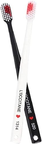 Set di 2 spazzolini da denti in bianco e nero, con setole morbide e semplici, per adulti, a forma di cuore, per viaggi all'aperto, spazzolini manuali