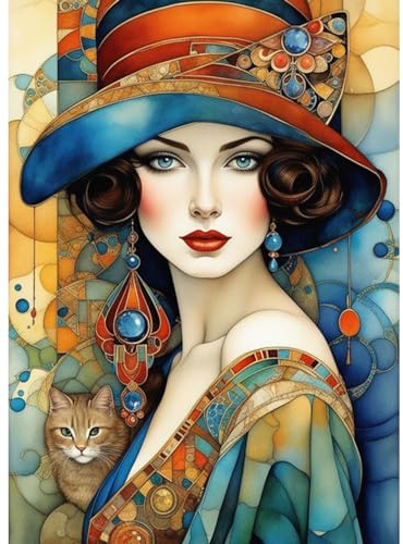 QENSPE Vintage 5D Pintura Diamante, DIY Diamond Painting Kit para Adultos, Dama Kit Bordado Dibujo Art Diamante Completo, Punto de Cruz Diamantes Imitación Decoración de Arte Diamante 30x40cm