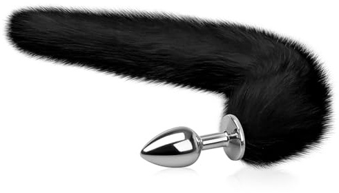 SXOVO Plug Anal Butt Plug de Metal con Cola de Zorro Negra Juguete Anal para Fetiche Esclava Cospay BDSM Juguetes Eróticos para Pareja Hombre Mujer Sexuales (L)