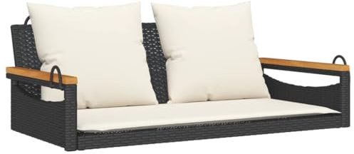 vidaXL Gungbänk med dynor svart 109x62x40 cm konstrotting