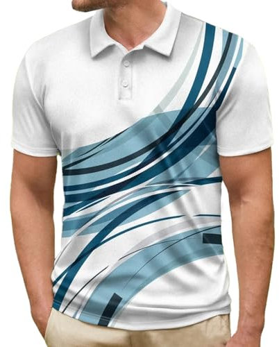 Herren Lässige Stilvolle Revers Button Down Golf Shirts Mode Kurze Ärmel Golf Shirts Basic Regular Fit Tee Top (Farbe 7,M)