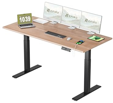 E.For.U® Höhenverstellbarer Schreibtisch 180x80 cm, 2 Motoren, Stabiler Schreibtisch Höhenverstellbar Elektrisch mit 2-Fach-Teleskop, 3 Memory-Steuerung, Mit Tischplatte (Schwarz + Nussbaum)