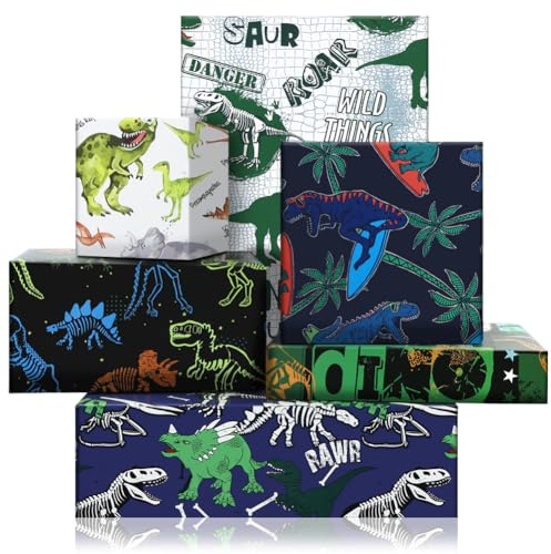 Dinosaurier-Geschenkpapier für Kinder, Jurassic Geburtstagsparty, 6 Blatt 50 x 70 cm, geschenkpapier, dinosaurier