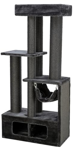 TRIXIE Katzen-Kratzbaum Antonio, mit Höhle & Hängematte – 167 cm, anthrazit | Robuste Sisal-Kratzflächen und weiche Polster – bietet Kratzspaß, Spiel und entspannten Rückzug für Katzen