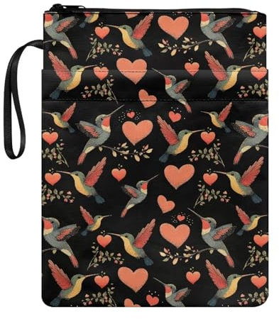 Wanyint Buchumschlag Buchtasche für Buchliebhaber, Buchhüllen für Taschenbücher, multifunktionale Buchaufbewahrungstasche für Taschenbücher und Hardcover, Kolibri, Liebe, Schwarz