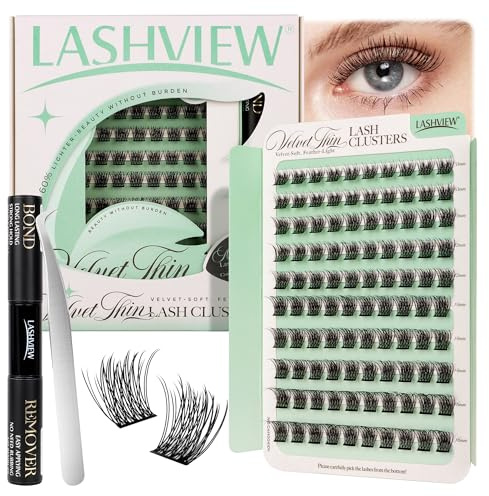 LASHVIEW DIY Wimpernverlängerung Kit, Super Soft Cluster mit Wimpernkleber und Entferner, Wimpernapplikator (CE103)