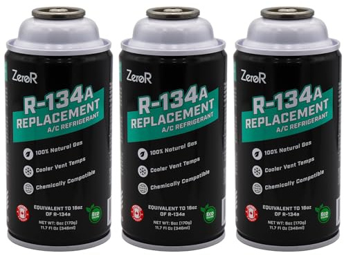 ZeroR AC Refrigerant R134a Replacement - Eco-Friendly, 100% Natural Hydrocarbon Gas - Compatible and Easy to Install with R134a A/C Recharge Systems - 3 Cans (6oz Each)