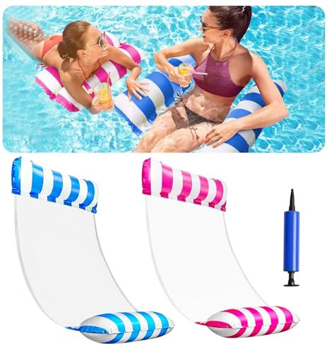 2 Stück Aufblasbare Wasserhängematte, Luftmatratze mit Netz, 4-in-1 Wasser Hängematte, Luftmatratze Pool mit 1 Luftpumpe, Leicht zu Tragen, Wasserspielzeug für Erwachsene und Kinder