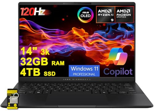 ASUS Vivobook S 14 Computer portatile alimentato AI 14 pollici 3K OLED 120Hz ultra-sottile e leggero AMD 10-core Ryzen AI 9 365 Wi-Fi 6E 32GB RAM 4TB SSD per Creator Designer Business Professional