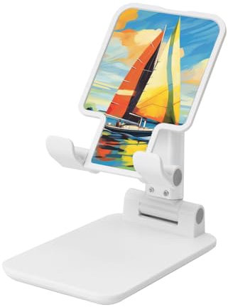 SDTYKHJ Support de téléphone portable pour bureau - Angle réglable en hauteur - Support de téléphone portable pliable - Station d'accueil colorée - Motif voile et bateau - Compatible avec tous les