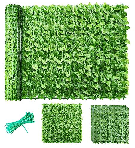 Künstlicher Efeu-Zaun, Sichtschutzwand für den Außenbereich, grüne Efeu-Heckenrolle mit UV-Schutz, ideal für Landschaftsbau, Balkon, Terrasse, 1,5 x 6 m (Farbe: Grün, Größe: B)