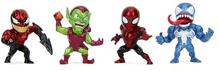 Jada Spider-Man Metalfigs 4-Pack - Sammelfigur 6,3 cm Metallfiguren - Spider-Man, Green Goblin, Toxin, Venom - Classic Marvel Heroes,