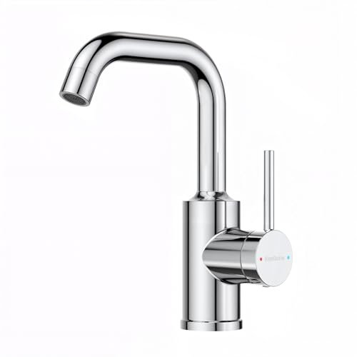 KeeGone rubinetto bagno lavabo girevole a 360° in acciaio inox con miscelatore per acqua calda e fredda miscelatore lavabo bagno Nero Cromo