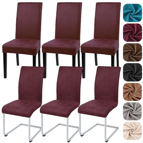 Alishomtll Sämischleder Stuhlhussen 6er Set Stretch PU Stuhlbezug Rot | Elastische Stuhlhussen Schwingstühle Universal Stuhlbezug Waschbare hussen für stühle Esszimmerstühle Bezug Küche Hochzeit
