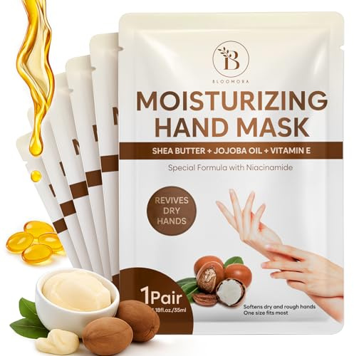 Repairing Hand Mask Gloves for Dry Cracked Hands, Hand Masks with Shea Butter, Jojoba Oil & Vitamin E, Moisturizing Gloves, Skin Care Gifts for Women & Men, Self Care Gifts for Women (6 Pairs)