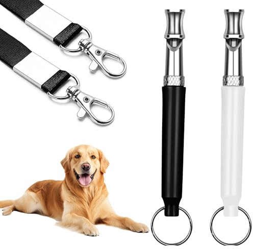 Lot de 2 sifflets pour chien - Réglables - Haute fréquence - Silencieux - En métal - Aide à l'éducation - Pour l'entraînement du chien - Sifflet contre les aboiements - Pour la formation du chien
