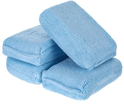 Heclia 4 Pcs Blue Car Wash Sponge for Cleaning Applicator Microfiber Cloth Detailing Pads Car Sponge Rectangle Foam Cars Applicator Pad for Cars Cleaning Fine Polishing Versatile Extra Absorbent Tool