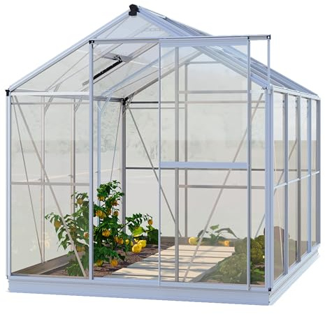 GFP Gewächshaus Opal 4 Glasgewächshaus 192x259 cm | Aluminium-Rahmen, 4 mm Sicherheitsglas | mit Fundamentrahmen und autom. Fensteröffner