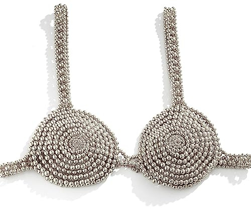 Kalttoy Damen Perlen-Körperketten-BH, Strandmode, Schmuck, rückenfrei, BH-Abdeckung, Streetwear, Brust für Perlendekoration, Weiß K, One size