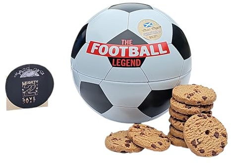 Biscuit Tin Novelty Collectible Footballers Themed and Personalised with 'The Football Legend' Containing 180g of Chocolate Chip Shortbread Refillable and Reusable Metal Tin