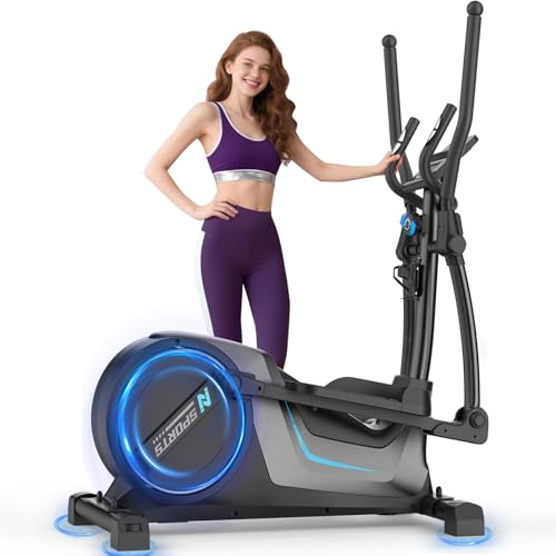 Neezee Vélo Elliptique, Velo Elliptique Ultra Silencieux pour Usage Domestique avec 16 Niveaux de Résistance, Volant d'inertie de 8kg, Foulée de 42cm,écran LCD, Porte-Bouteille, Poids Maximal de 150kg