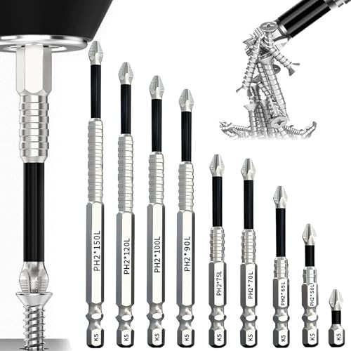 Set di Punte per Cacciavite Antiscivolo Set di 9 Set di Punte Per Trapano Avvitatore Ad Alto Magnetismo Bit Urti K5 High-Magnetic Screwdriver Drill Bit Adatte per Trapano Elettrico