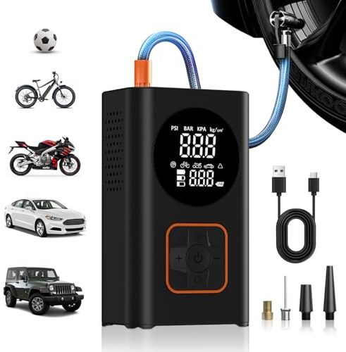 Hisewen Elektrische Luftpumpe, 150PSI 4000mAh Tragbar Mini Kompressor mit LED Licht Druckvoreinstellung und Auto-Abschaltung Tragbar für Auto, Fahrrad, Motorrad, Bälle