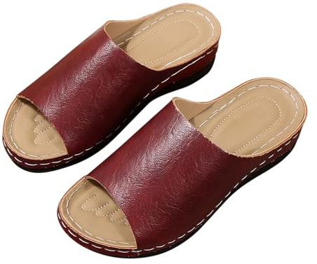 Genérico sandalias mujer verano,zapatos verano mujer,de con gruesa y ligera, estilo comercio exterior, con diseño moderno y estampados de arrastre. Fucsias Planas (Wine, 38)