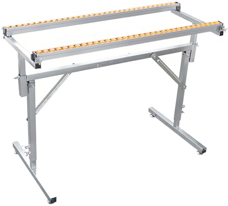 Adjustable Conveyor Roller Stand for Table Saws & Planers - Heavy-Duty Folding Outfeed/Infeed Support with 52 Pulleys Double Row Design for Woodworking & Home Workshop Use