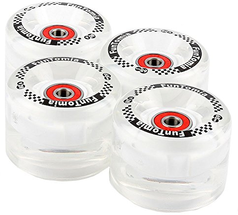 FunTomia 4 Stück (LED) Longboard/Skateboard/Mini-Board Rollen (Big Wheels) in 65x45mm 80A inkl. ABEC-9 Kugellager und Metall Spacer 80A Rollenhärte