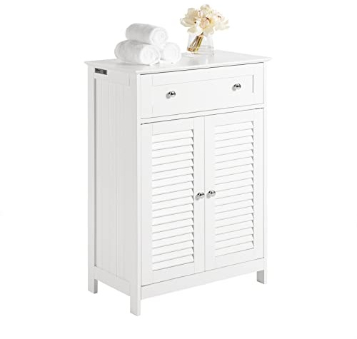 SoBuy Badezimmerschrank mit Schublade Kommode aus Holz 60x87x35 cm Weiß | Vielseitiges Badmöbel, feuchtigkeitsbeständig – Platzsparender Schrank für Bad, Flur, Küche,FRG238-W