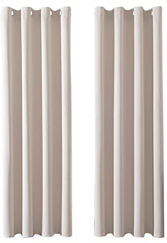 MRTREES Vorhang Blickdicht Gardinen Thermovorhang mit Ösen Verdunklungsvorhang Ösenschal Vorhänge Kurz Modern 245×140cm(H×B) Beige Creme 2er Set für Wohnzimmer Schlafzimmer Kinderzimmer