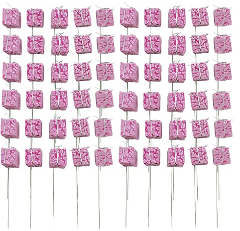 MIJOMA 60 Stück Set Mini-Geschenke Dekostecker Blumenstecker Bastelstecker Pick Drahtstecker, für DIY Basteln Blumengesteck Adventskranz Weihnachten (Rosa)