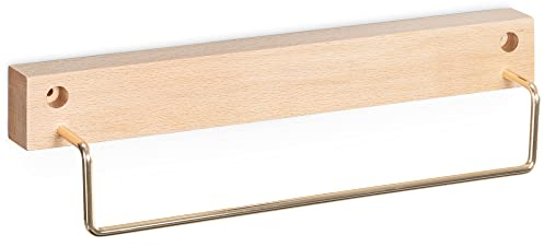 Navaris Porte Serviette Bois de hêtre - Barre Porte-Serviettes Support Mural avec Fixation Incluse - Rangement pour Salle de Bain Cuisine