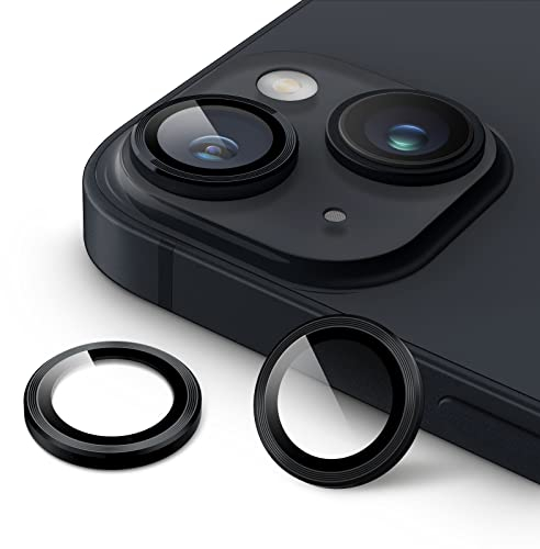 JETech Protection Objectif Caméra pour iPhone 14 6,1 Pouces et iPhone 14 Plus 6,7 Pouces, Couverture Anneau Individuel en Métal en Verre Trempé 9H, HD Transparent, 1 Série (Minuit)