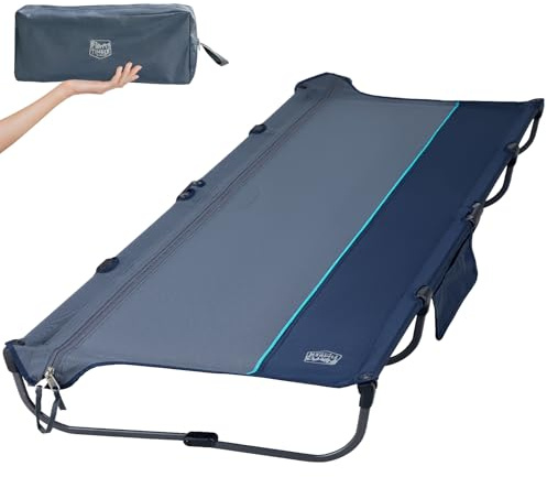 TIMBER RIDGE 20-Second Quick Set-Up Camping Cot, Lightweight Aluminum Folding Cot with Zipper Closure, Portable Carry Bag Included for Camping, Travel and Outdoors, Support up to 225lbs, Blue