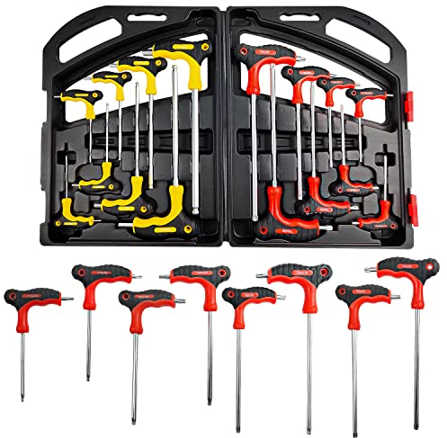 XINHNMUU 16 Stücke Innensechskantschlüssel Set, T Griff Allen Key, Impusschlüsselsatz Lang mit Box, für Lagerregal, Fahrräder, Automobile, Maschinenreparatur