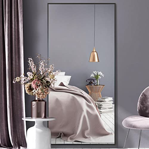MirrorOutlet The Artus - Black Modern Aluminium Edged Wall Leaner Mirror 68 X 33 (174CM X 85CM) Silver Mirror Glass.…