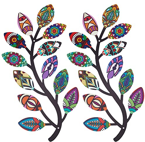 CREATCABIN 2Pcs Tree Leaf Wall Art Vine Olive Branch Wall Decor Rustic Hanging Sculpture Iron for Home Indoor Outdoor Farmhouse Bathroom Living Room Office Garden Kitchen Decorations 12.68 x 6.1 inch