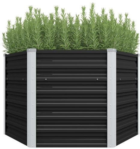 Homgoday Garden Raised Bed, Anthracite Galvanised Steel Planter for Outdoor Flowers and Plants, 129x129x77 cm