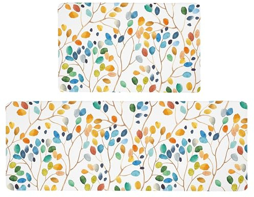 Blumen-Küchenteppich, Anti-Ermüdungsmatten für Küchenboden, bunte Blätter, Memory-Schaum, rutschfest, wasserdicht, Küchenmatte, gepolstert, PVC, Küchenteppich-Set, Wäsche, Badezimmer