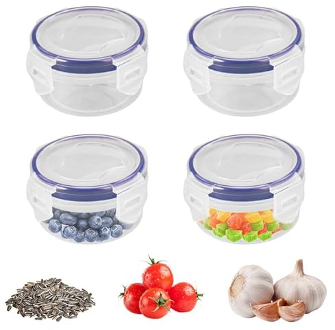 Jinsion 4 recipientes de plástico PP5 con tapa, redondos, pequeños, de plástico, para aliños para ensaladas y congelados